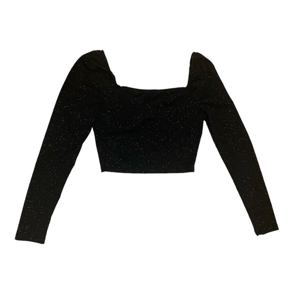 Lily Rose Black Sparkle Long Sleeve Bustier Crop Top Size Small - Picture 6 of 9